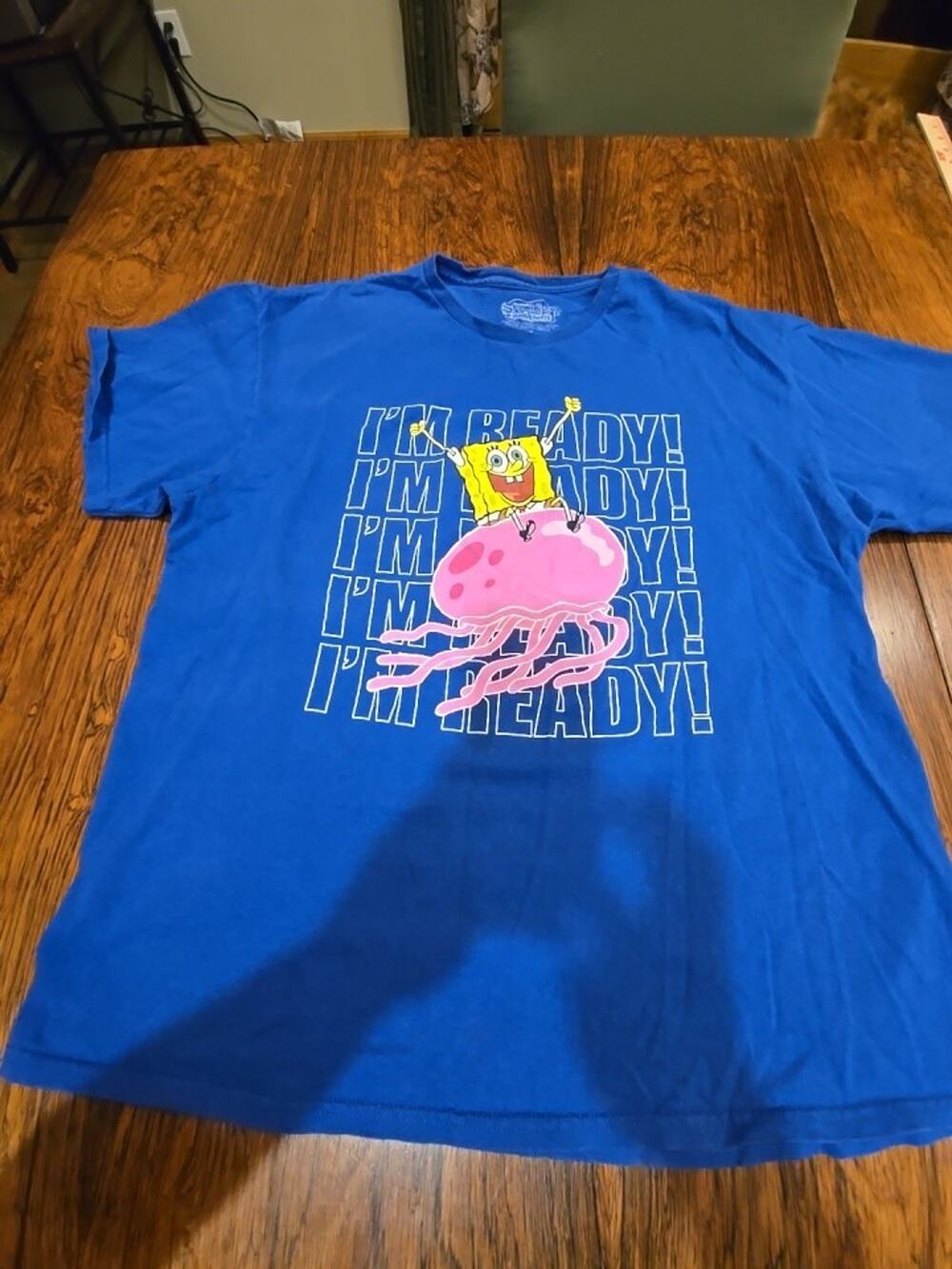 SpongeBob SquarePants Shirt Mens XL Blue Im Ready Jellyfishing Cartoon Tee 2022